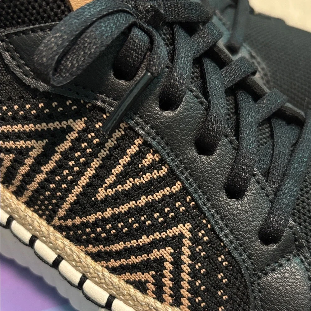 Skechers Black and Tan Knit Casual Lace-Up Sneakers - Picture 4 of 5